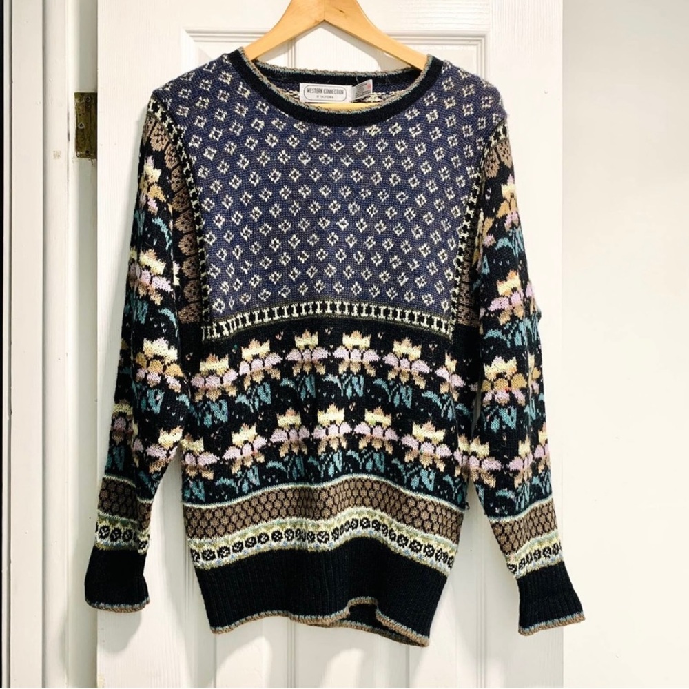 Western Collection wool sweater with ornate flowered patter.